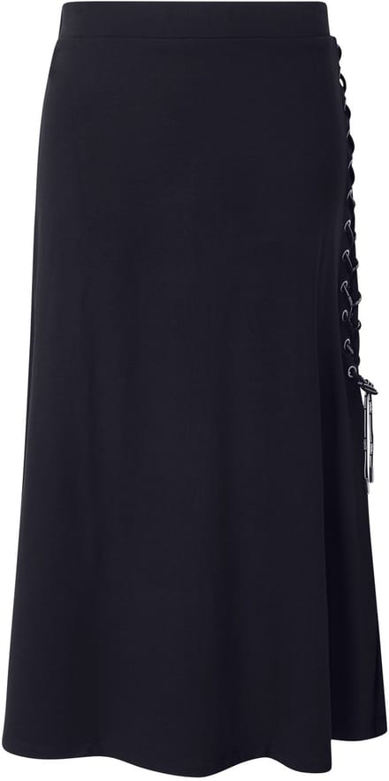 Angel of Style - Dames - Maxirok van jersey A-lijn split met vetersluiting - Zwart - Maat 48