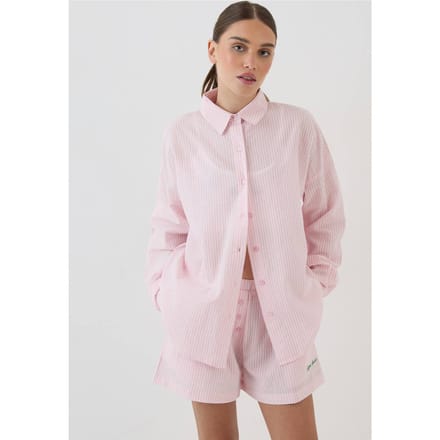 Dames Dsgn Studio Geborduurd Oversized Gestreept Shirt | Light Pink | Maat: Medium
