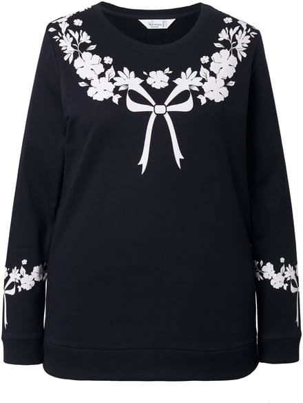 MIAMODA - Dames - Sweatshirt comfortabele pasvorm strikjespatroon - Zwart - Maat 44