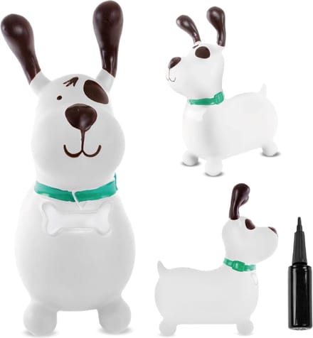 sun baby - Springdier met pomp vanaaf 1 jaar - Hond - wit - max 50kg, duurzaam rubber, gecertificeerd, bpa-vrij, springpaard, springhond