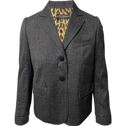 Dolce & Gabbana Enkelgeknoopte Blazer Met Luipaardprint Lining In Grijs Wol
