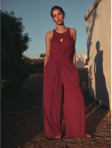 Next - Dames - Jersey jumpsuit met gedraaide taille, petite - Petite - Rood