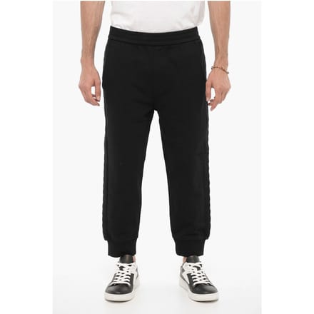 Effen joggingbroek met wollen zijbanden in zwart