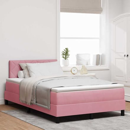 vidaXL - LED - Box - Spring - Bed - met - hoofdeinde - Roze - 120 - x - 200 - cm - Fluweel