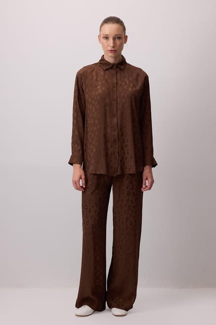 Touché Privé - Jacquard blouse met luipaardprint - Bruin - Dames