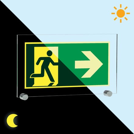 Extra lichtgevend nooduitgang bord pijl rechts - acryl