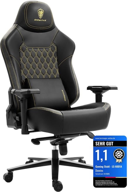 Dowinx - Ergonomisch - Gamingstoel/Bureaustoel - 200 kg, 4D armleuningen, lendensteun - Zwart