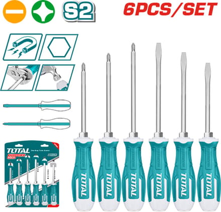 Total Tools schroevendraaierset 6-delig – 3x kruiskop en 3x sleufkop