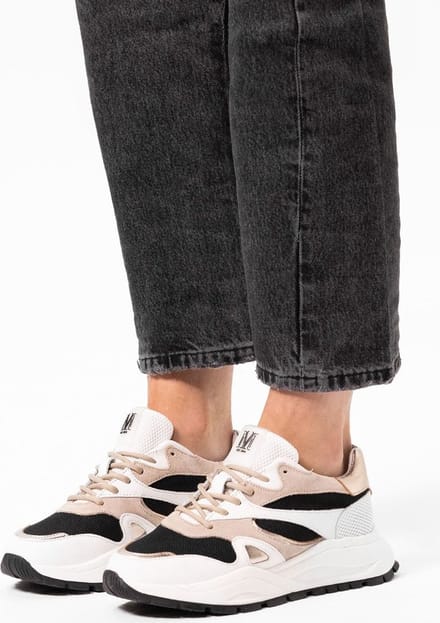 Manfield - Dames - Witte leren sneakers met mesh details - Maat 36