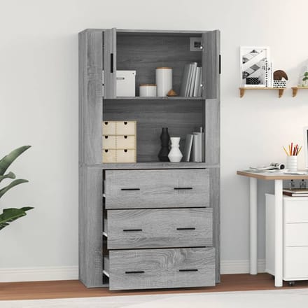 vidaXL - Hoge - kast - bewerkt - hout - grijs - sonoma - eikenkleurig