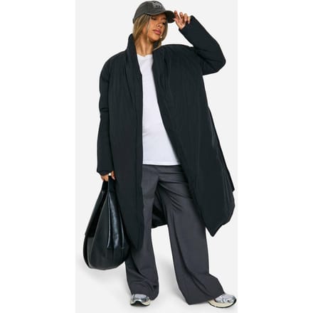 boohoo Dames Maternity Belted Duvet Puffer Coat | Black | Maat: 10