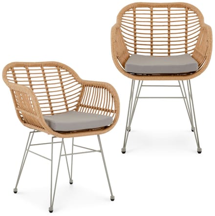 Tuinstoelen PARAMO, set van 2, van polyrotan – naturel/grijs met metalen frame in grijs