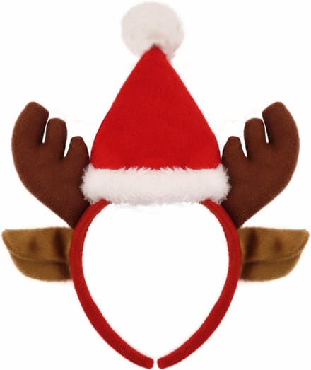 Henbrandt Rendier diadeem - gewei met kerstmuts - bruin met rood - 22 cm - haarband - kerstaccessoires