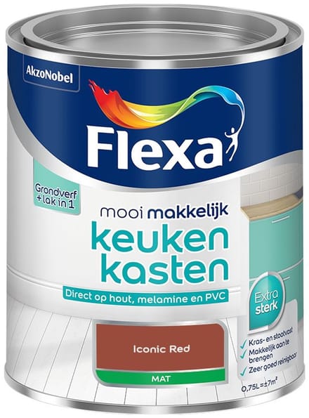 Flexa - Mooi Makkelijk Keukenkasten Mat - Iconic Red - Mengverf - 750 Ml