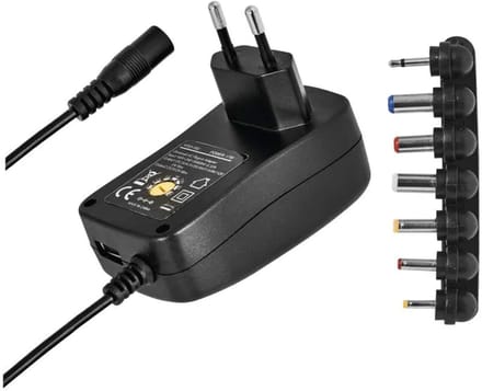 Emos Universele Stroom Adapter met USB 1000mA - 100-240V AC - 3-12V DC - 1.5M kabel - Zwart