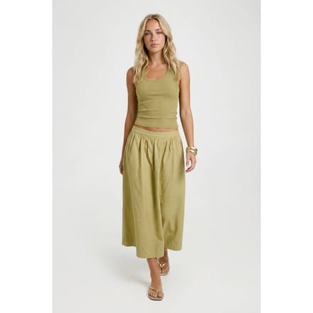 boohoo Dames Linnen Look Volume Midaxi Rok | Pistachio | Maat: 12