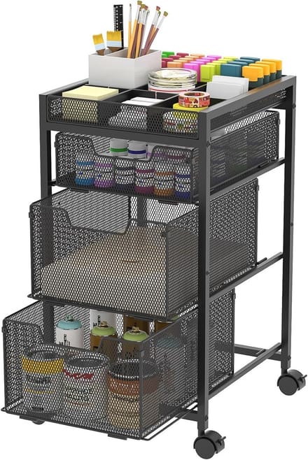 Rolwagen met 3 Laden en Afsluitbare Wielen - Multifunctionele Organizer voor Kunstbenodigdheden