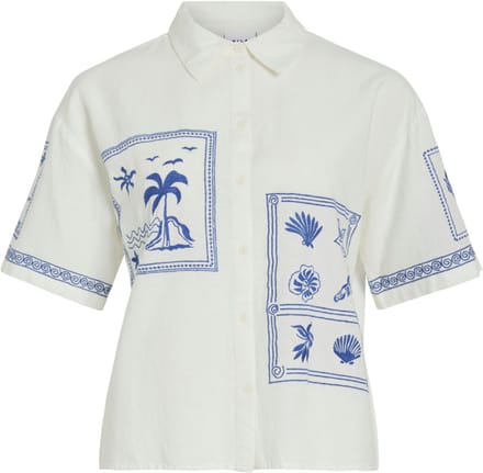 Vila Blouse Vikam S/s Sleeve Shirt/rc 14116039 Snow White/patch Dames Maat - W38