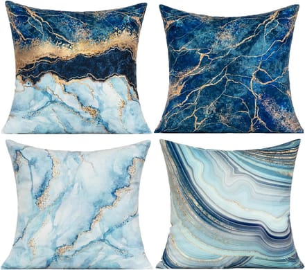 Decoratieve Kussenhoes 40x40 cm Set van 4 - Donkerblauw en Goud