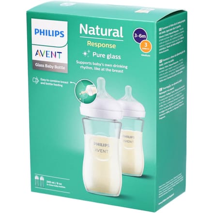 Philips Avent Natural Response Glazen Babyflessen 240 ml – Flow 3- 2 flessen - SCY933/02