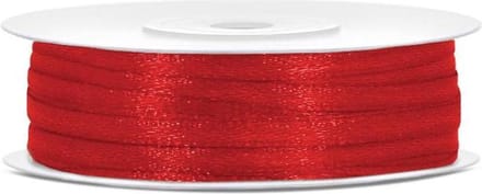 PartyDeco - Satijn lint Rood 3mm/rol 50m