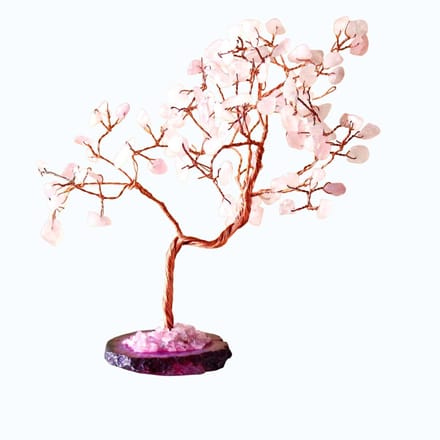 Ancient Wisdom Edelsteenboom Rozenkwarts – Roze Agaat Basis – 100 Stenen – Decoratieve Edelsteenboom
