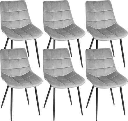 PIPIPOXER-Eetkamerstoel - Set Van 6 -metalen poten+flanel, lichtgrijs