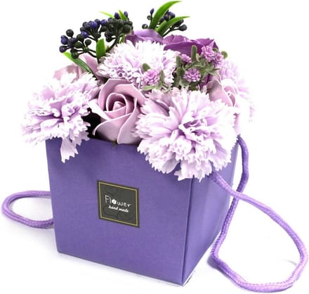 Luxe Zeepbloemen Boeket Lavendel Rozen Anjers Uniek Cadeau