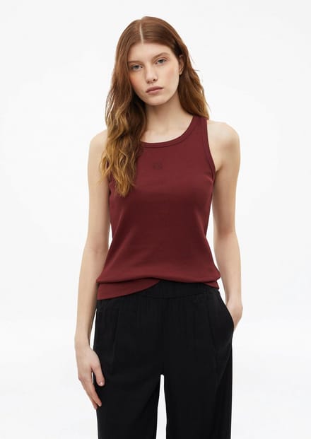 s.Oliver - female - Geribde slim fit top met borduursel