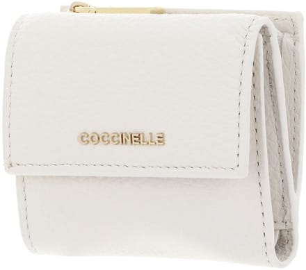 COCCINELLE Leren portemonnee Metallic Soft Wallet Grained Leather Pearl crème