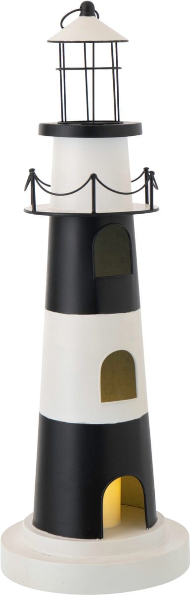 J-Line decoratie Vuurtoren met licht - metaal - zwart/wit