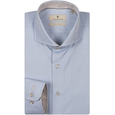 Thomas Maine Overhemd Bari Cutaway Cotton Two-Ply Twill Subtle Uni Color Contrast Light Blue-Soft Grey / male