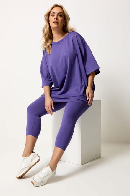 Yours Paarse Cropped Leggings Met Elastische Tailleband Size 48