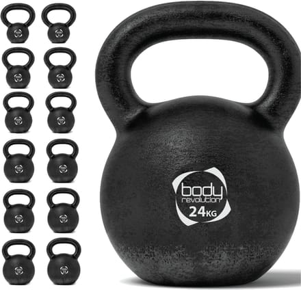 Kettlebell van gietijzer - zwart - 24kg - anti-roll bodem