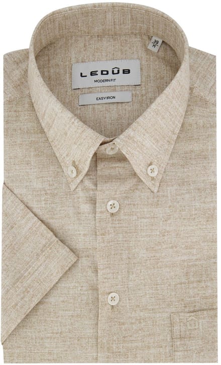 Korte mouw overhemd Ledub beige gemêleerd button-down collar