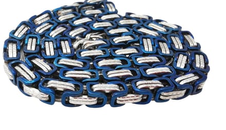 RVS – Koningsketting - L 70 cm vierkant schakel in zilver met blauw metallic.