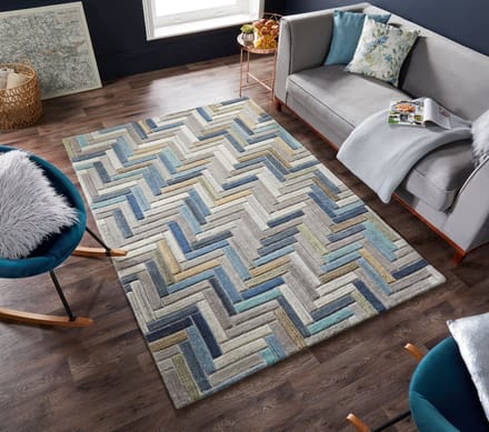 Flycarpets Russo Modern Laagpolig - 100% Wol - Geo Vloerkleed - Naturel / Multi - 120x170 cm