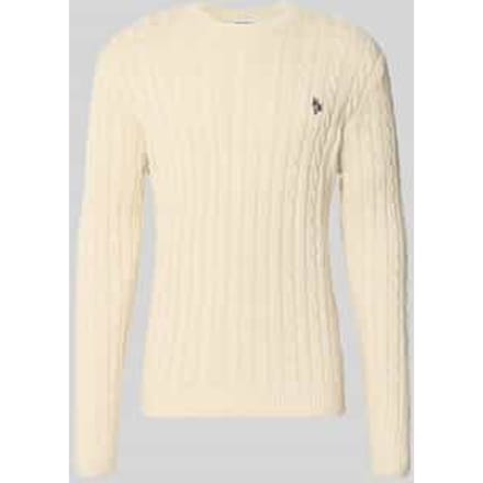Slim fit gebreide pullover van pure katoen met kabelpatroon