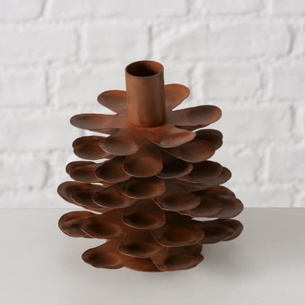 Kandelaar - Metaal - Bruin - 13x12cm - Dennenappel - veilig - duurzaam