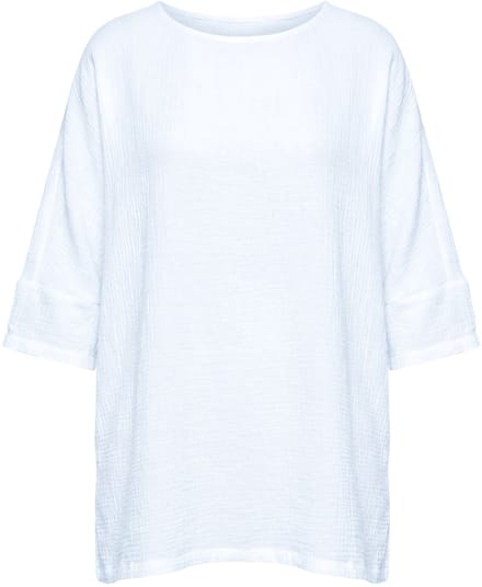 MIAMODA - Dames - Blouse oversized mousseline 3/4-mouw - Sneeuwwit - Maat 46+