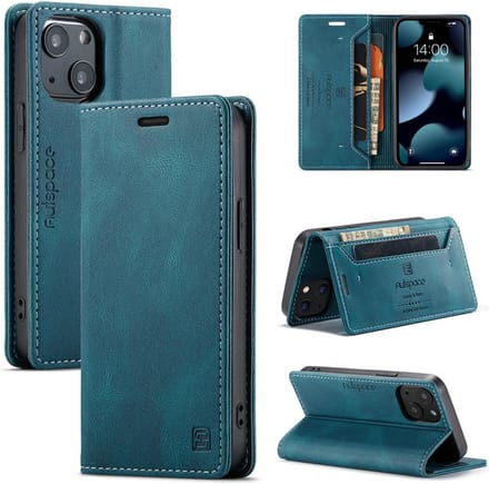 Luxe Flip Case met RFID Bescherming Kaarthouder en Magneetsluiting voor iPhone 13 Mini / 12 Mini _ Blauw