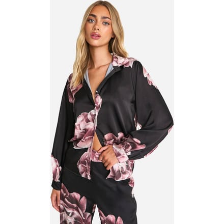 boohoo Dames Large Scale Floral Relaxed Fit Shirt | Black | Maat: 6