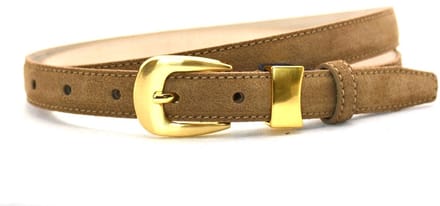 zand suede riem - gouden gesp - 2 cm breed - maat 85 totale lengte 100 cm