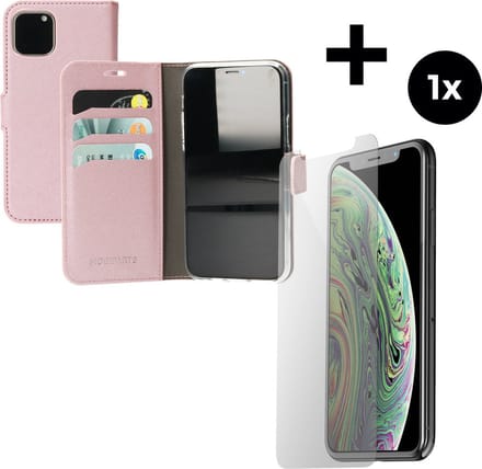 Mobiparts Saffiano Wallet hoesje geschikt voor Apple iPhone 11 Pro met 1 Screenprotector van Gehard Glas - Roze