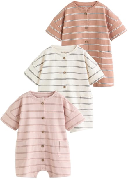 Next - Jongens - Verpakking van 3 jersey babyrompertjes - Naturel