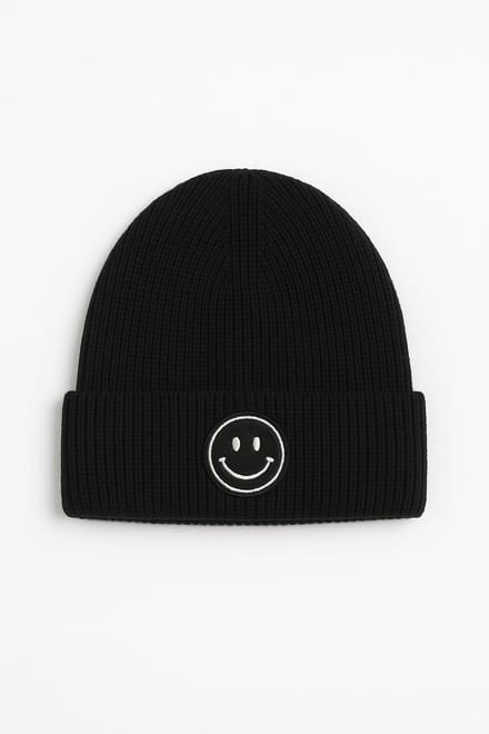 Hidzo Beanie - Muts - Smiley - Polyester - Zwart - Kindermuts