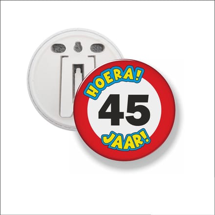 Button Met Clip 58 MM - Hoera 45 Jaar