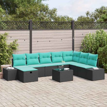 vidaXL - Tuinbank - Set - 9 - st - Zwart - poly - rattan