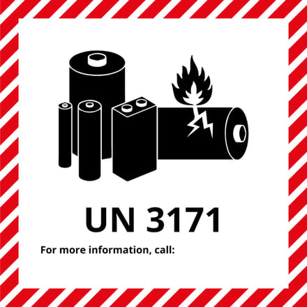 UN3171 sticker op rol met telefoonnummer 200 x 200 mm - 105 per rol