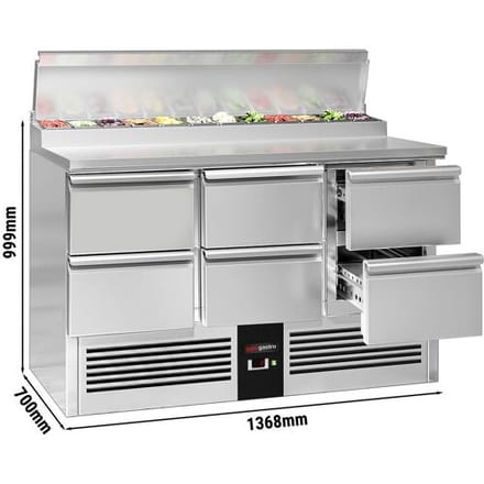 GGM Gastro Saladette PREMIUM - 1368x700mm - 6 lades - voor 8x GN 1/6 zilver
